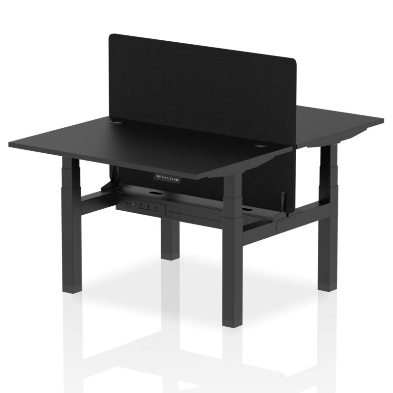 Brisk Back-to-Back Height Adjustable Bench Desk - 2 Person with Black Straight Screen - Image 4