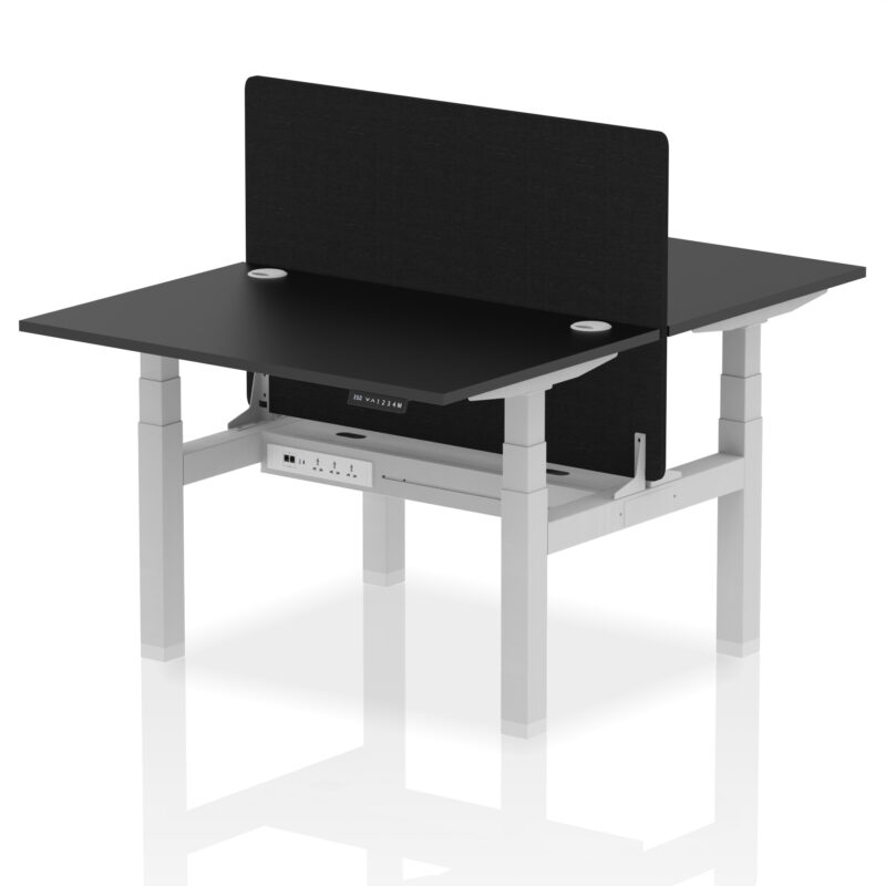 Brisk Back-to-Back Height Adjustable Bench Desk - 2 Person with Black Straight Screen - Image 5