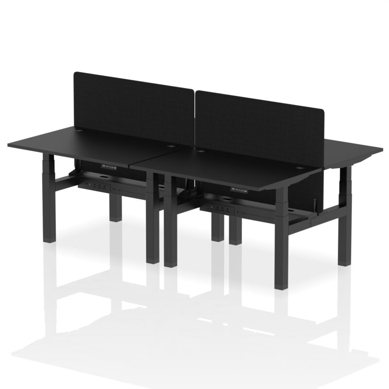 Brisk Back-to-Back Height Adjustable Bench Desk - 4 Person with Black Straight Screen - Image 4