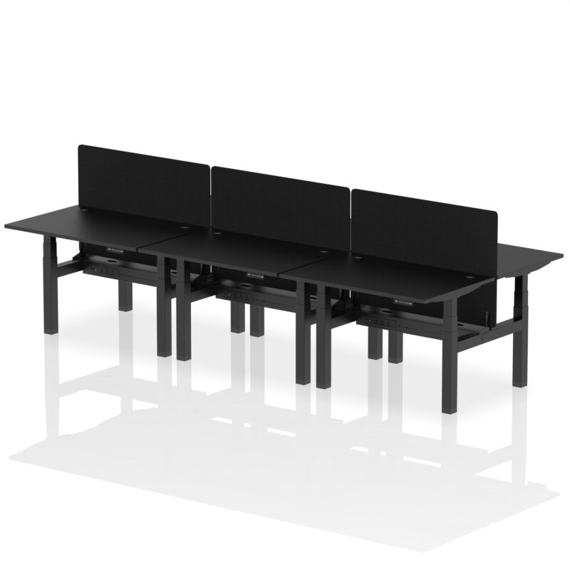 Brisk Back-to-Back Height Adjustable Bench Desk - 6 Person with Black Straight Screen - Image 4