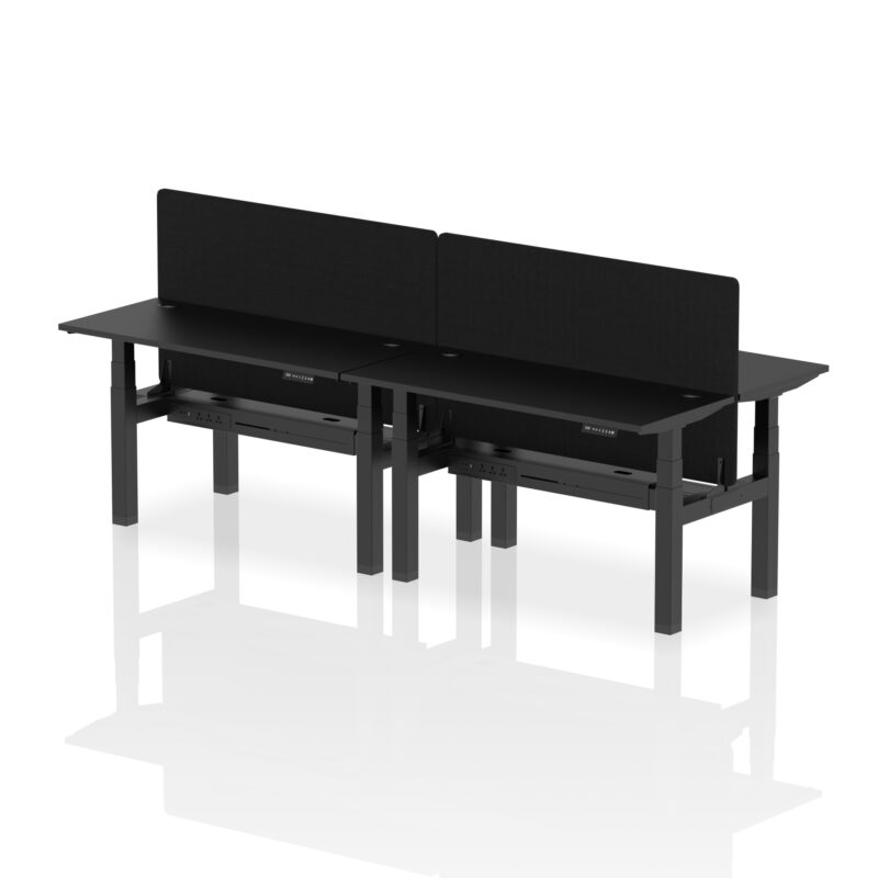 Brisk Back-to-Back Slimline Height Adjustable Bench Desk - 4 Person with Black Straight Screen - Image 25