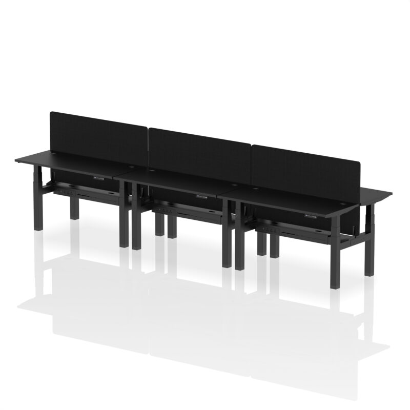 Brisk Back-to-Back Slimline Height Adjustable Bench Desk - 6 Person with Black Straight Screen - Image 25