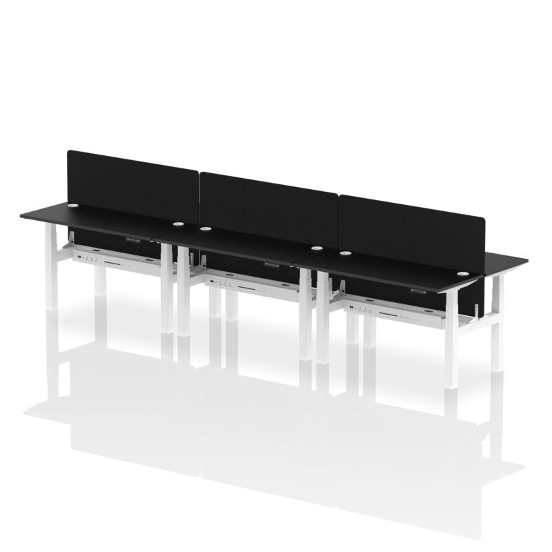 Brisk Back-to-Back Slimline Height Adjustable Bench Desk - 6 Person with Black Straight Screen - Image 27