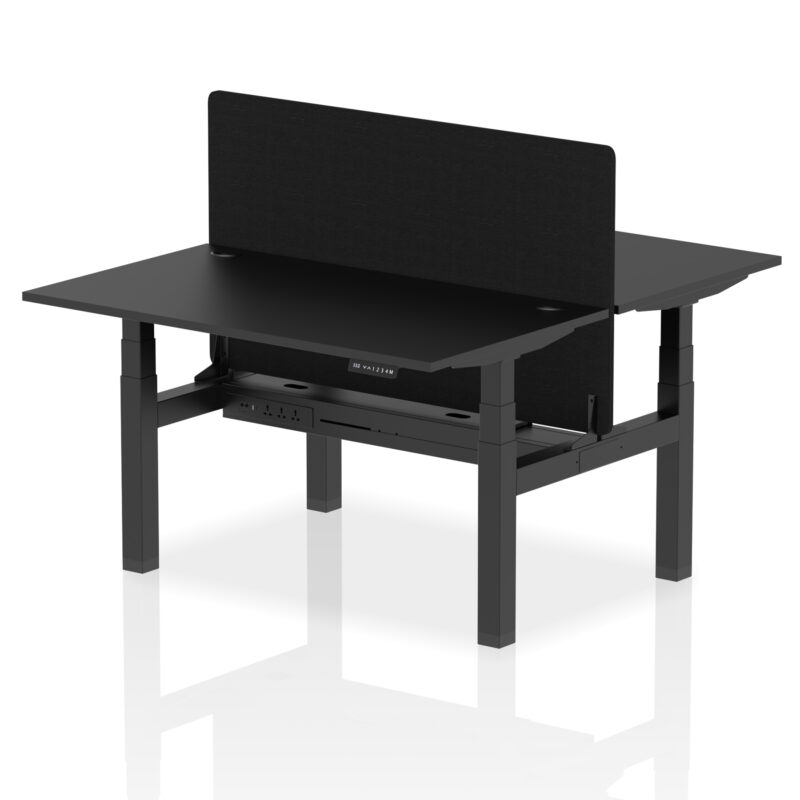 Brisk Back-to-Back Height Adjustable Bench Desk - 2 Person with Black Straight Screen - Image 25