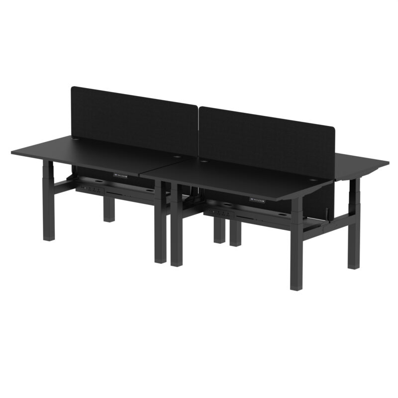 Brisk Back-to-Back Height Adjustable Bench Desk - 4 Person with Black Straight Screen - Image 25
