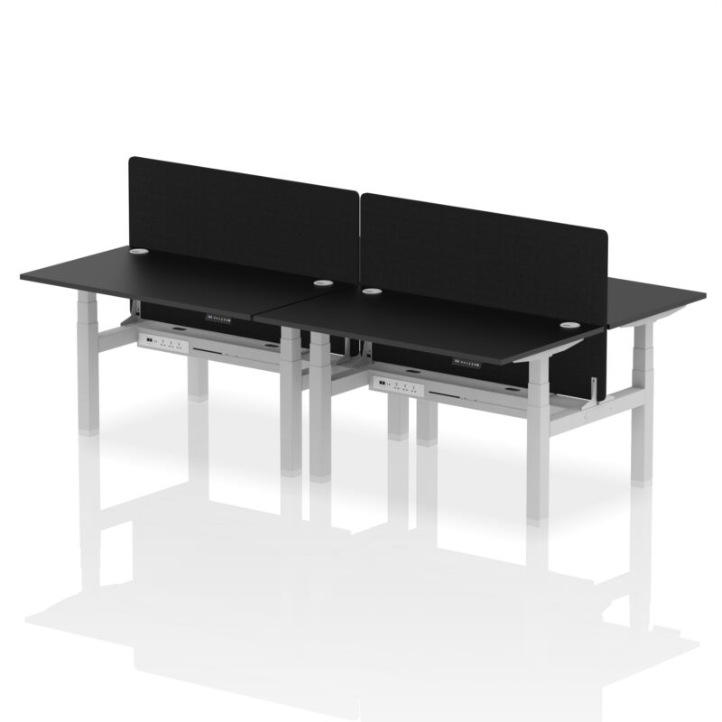 Brisk Back-to-Back Height Adjustable Bench Desk - 4 Person with Black Straight Screen - Image 26