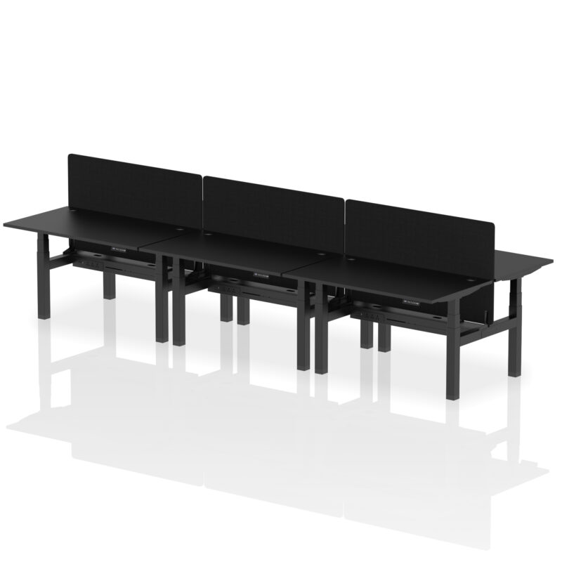Brisk Back-to-Back Height Adjustable Bench Desk - 6 Person with Black Straight Screen - Image 25