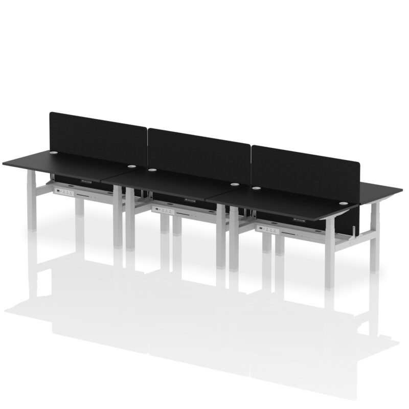 Brisk Back-to-Back Height Adjustable Bench Desk - 6 Person with Black Straight Screen - Image 26