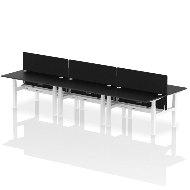 Brisk Back-to-Back Height Adjustable Bench Desk - 6 Person with Black Straight Screen - Image 27