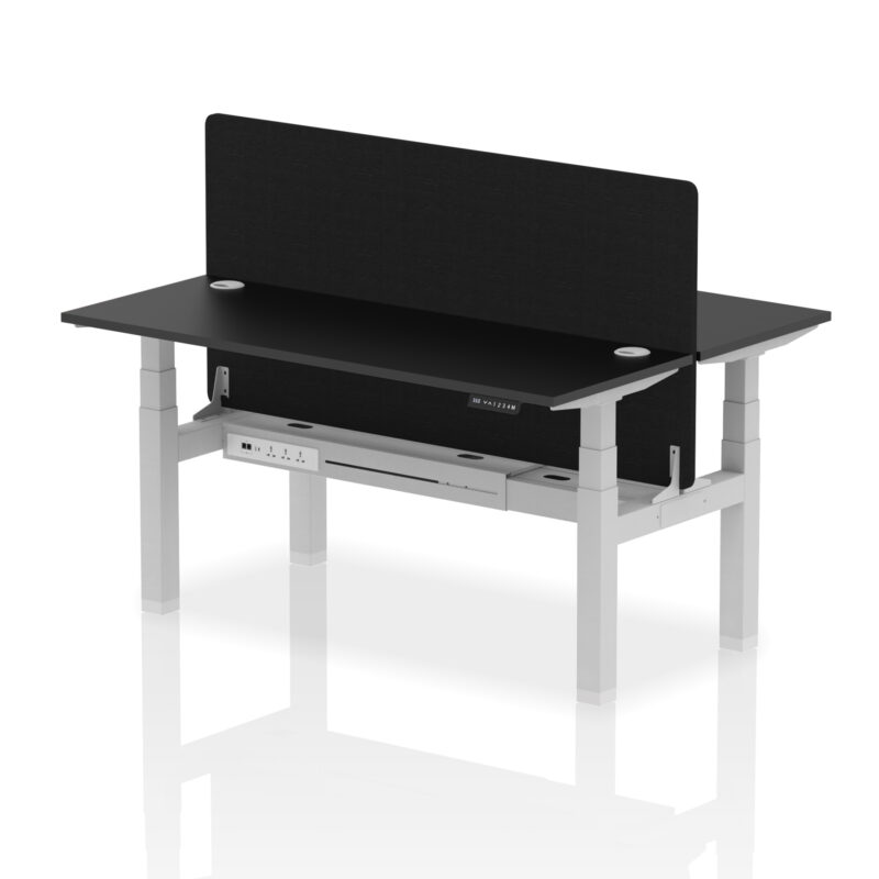 Brisk Back-to-Back Slimline Height Adjustable Bench Desk - 2 Person with Black Straight Screen - Image 47