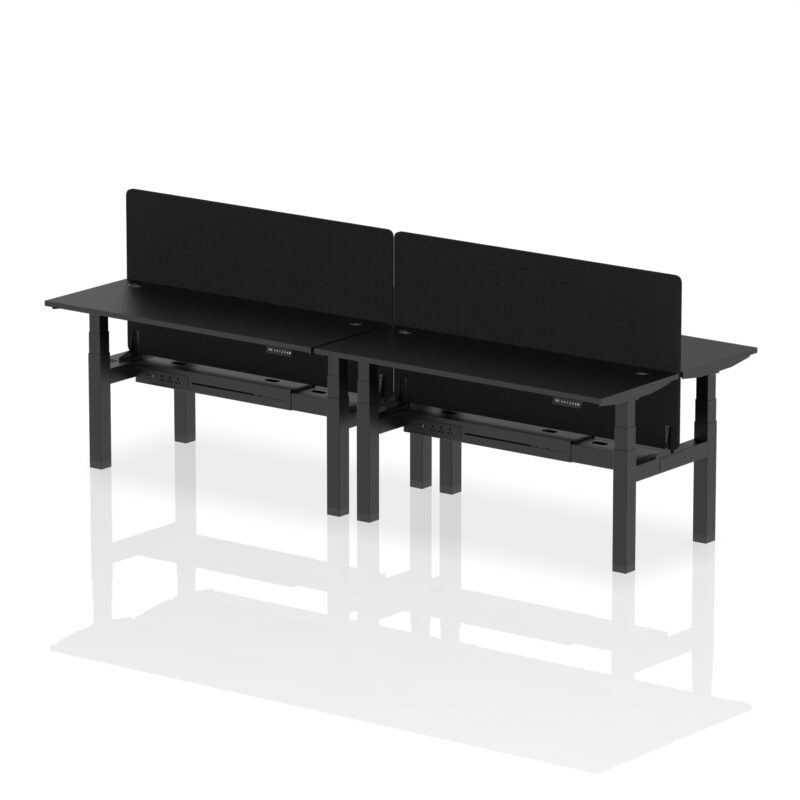 Brisk Back-to-Back Slimline Height Adjustable Bench Desk - 4 Person with Black Straight Screen - Image 46