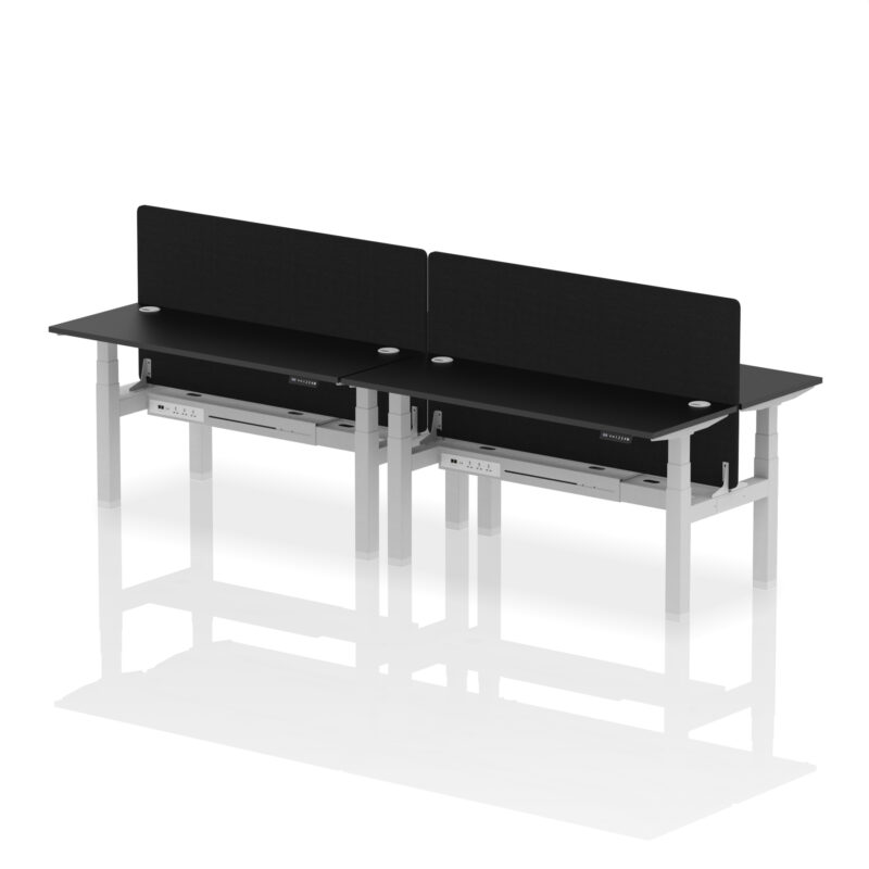 Brisk Back-to-Back Slimline Height Adjustable Bench Desk - 4 Person with Black Straight Screen - Image 47