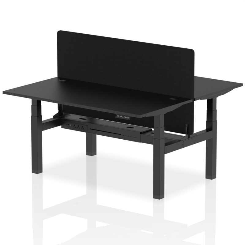 Brisk Back-to-Back Height Adjustable Bench Desk - 2 Person with Black Straight Screen - Image 46