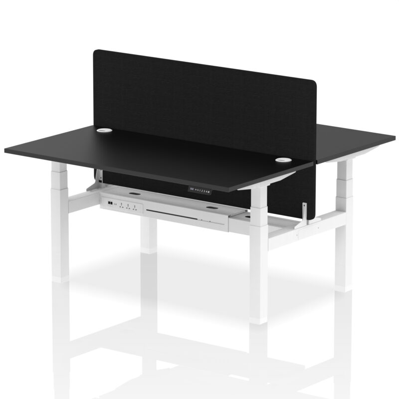 Brisk Back-to-Back Height Adjustable Bench Desk - 2 Person with Black Straight Screen - Image 48
