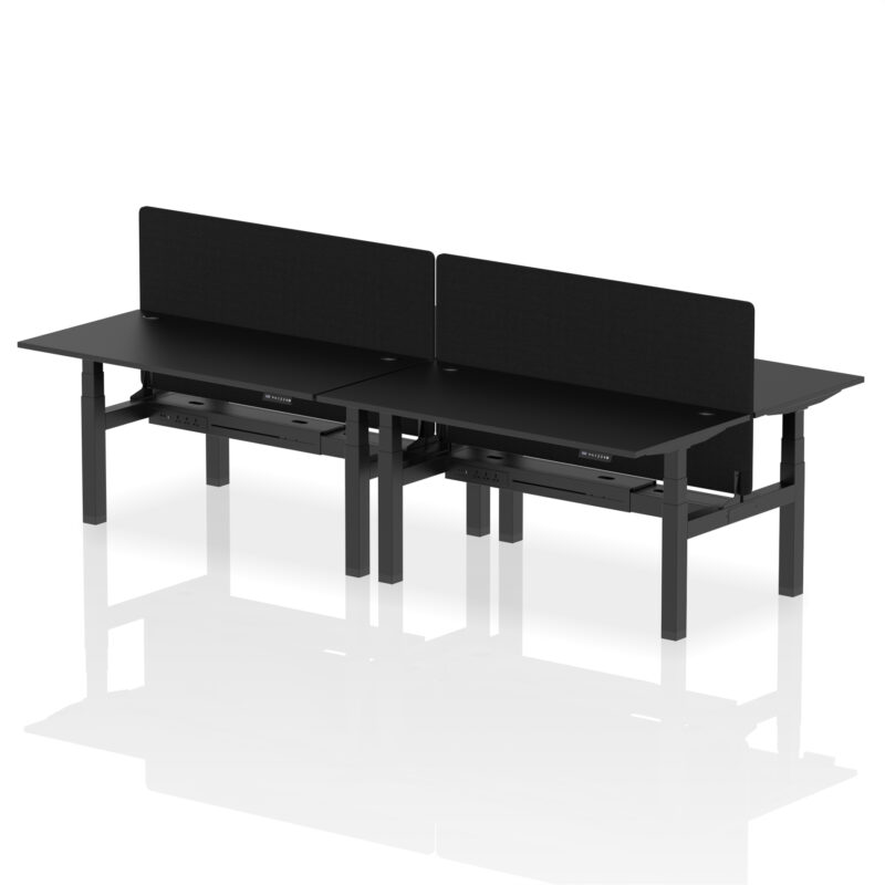 Brisk Back-to-Back Height Adjustable Bench Desk - 4 Person with Black Straight Screen - Image 46