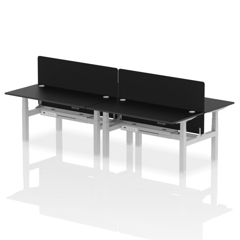 Brisk Back-to-Back Height Adjustable Bench Desk - 4 Person with Black Straight Screen - Image 47