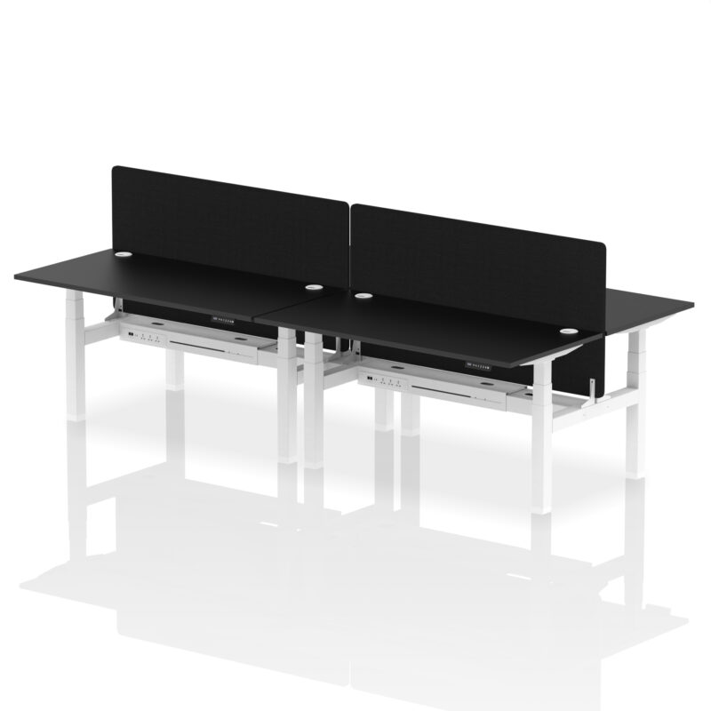 Brisk Back-to-Back Height Adjustable Bench Desk - 4 Person with Black Straight Screen - Image 48