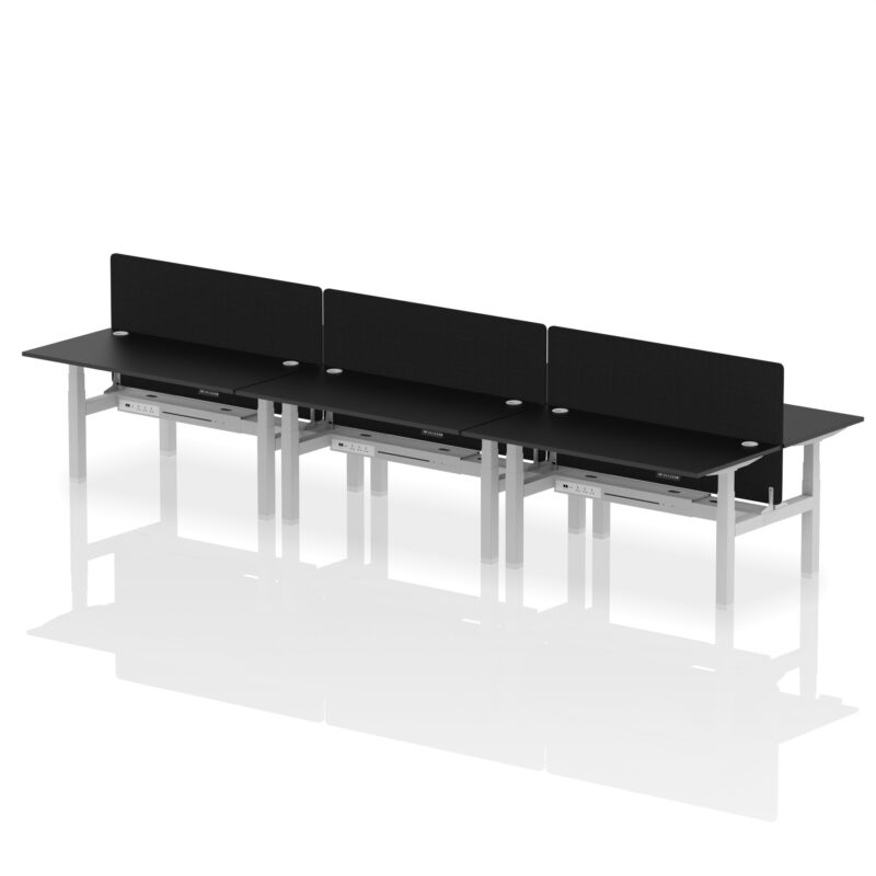 Brisk Back-to-Back Height Adjustable Bench Desk - 6 Person with Black Straight Screen - Image 47