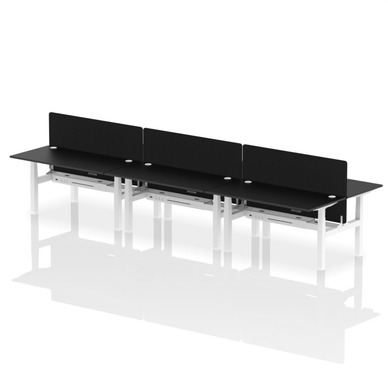 Brisk Back-to-Back Height Adjustable Bench Desk - 6 Person with Black Straight Screen - Image 48