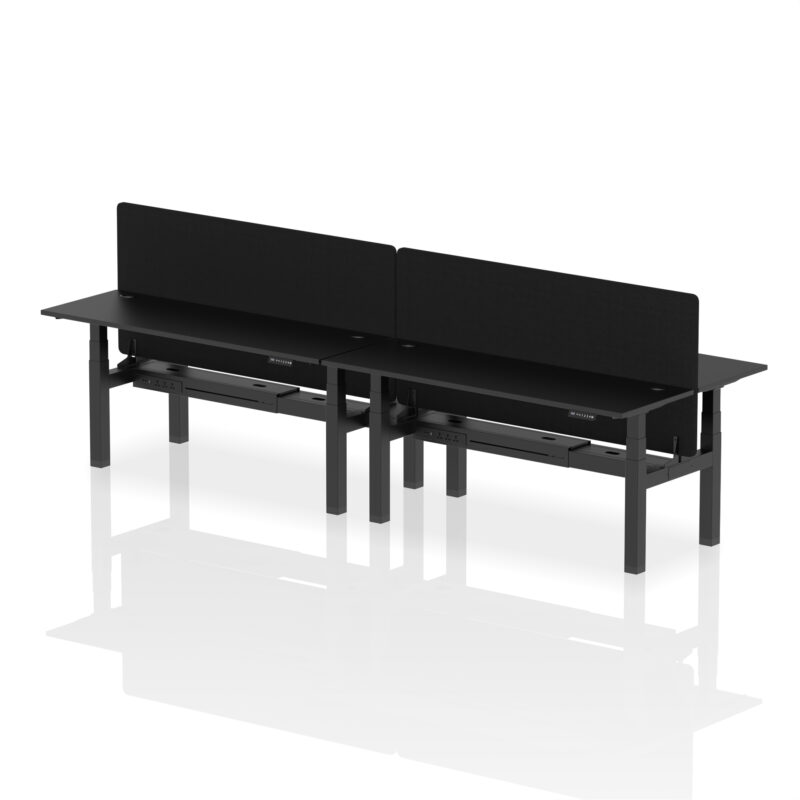 Brisk Back-to-Back Slimline Height Adjustable Bench Desk - 4 Person with Black Straight Screen - Image 67