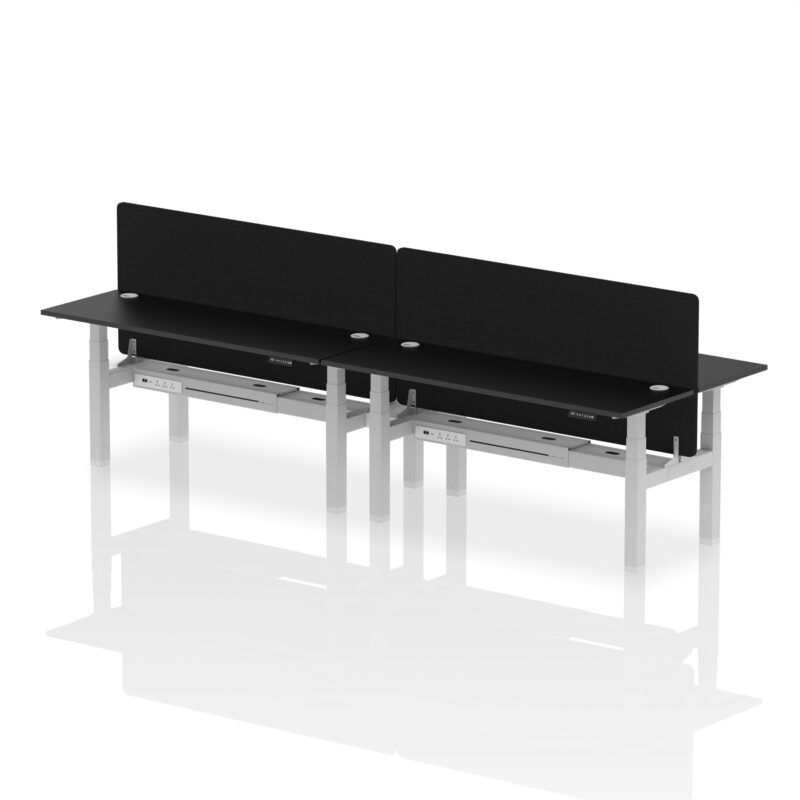 Brisk Back-to-Back Slimline Height Adjustable Bench Desk - 4 Person with Black Straight Screen - Image 68