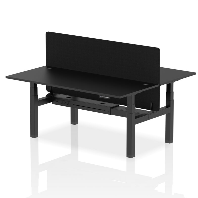 Brisk Back-to-Back Height Adjustable Bench Desk - 2 Person with Black Straight Screen - Image 67