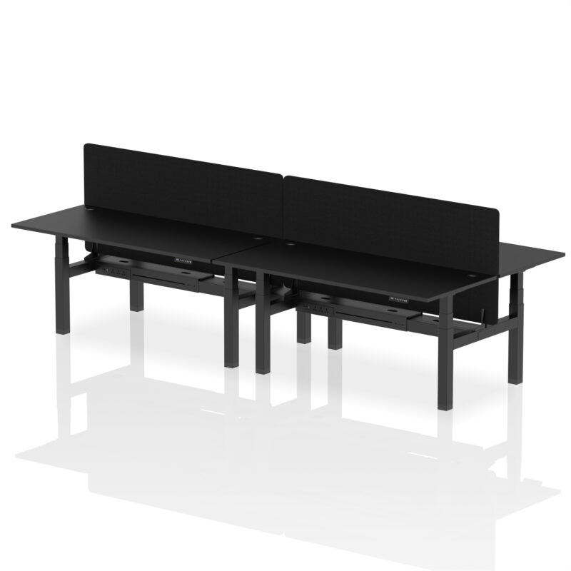 Brisk Back-to-Back Height Adjustable Bench Desk - 4 Person with Black Straight Screen - Image 67