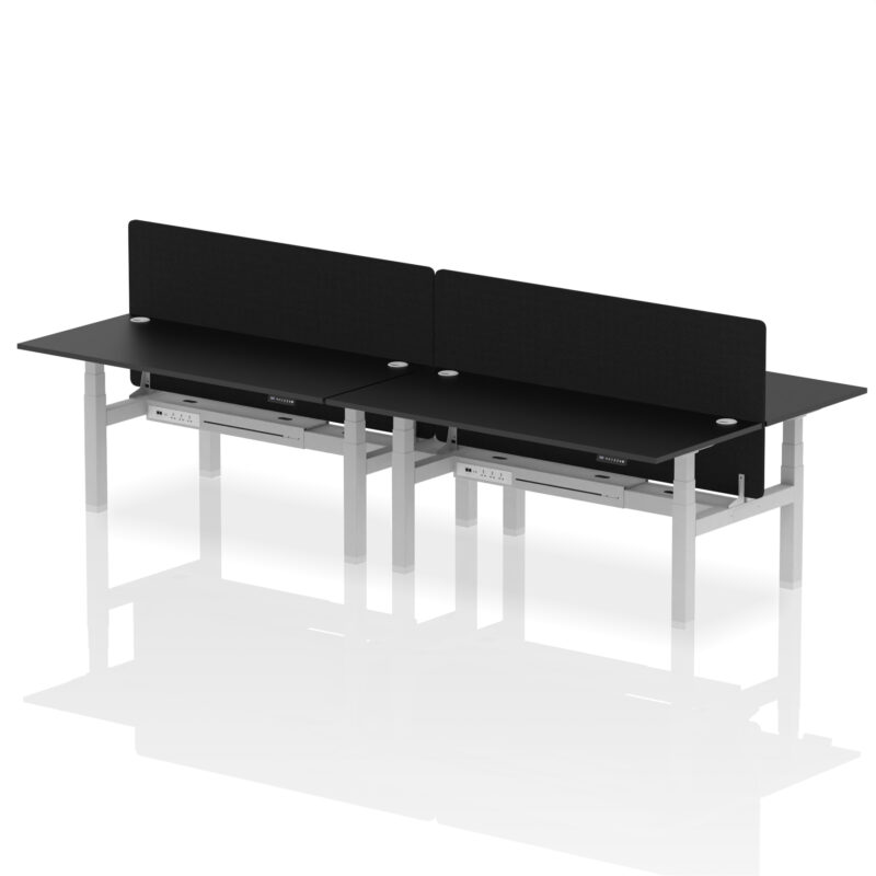 Brisk Back-to-Back Height Adjustable Bench Desk - 4 Person with Black Straight Screen - Image 68