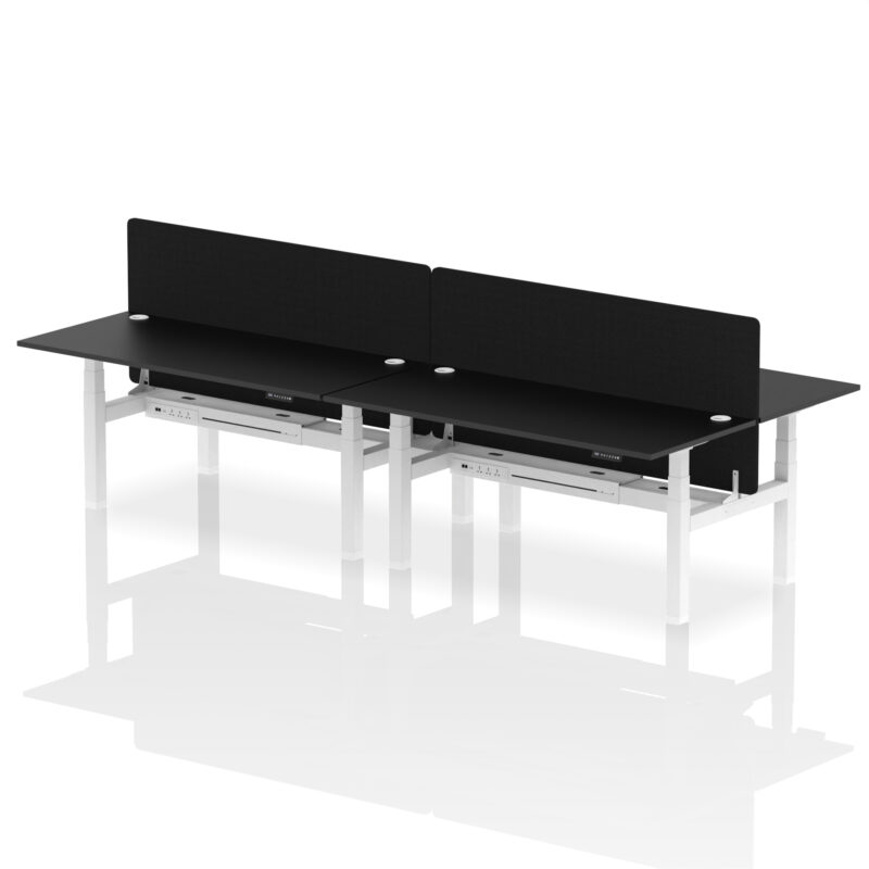 Brisk Back-to-Back Height Adjustable Bench Desk - 4 Person with Black Straight Screen - Image 69