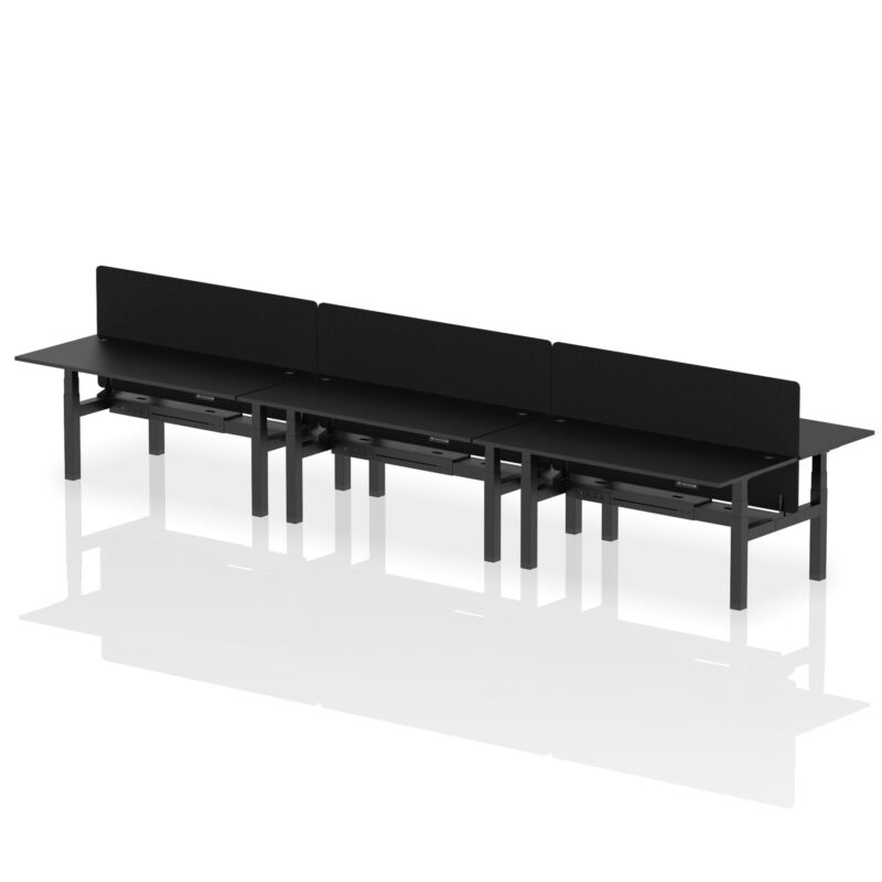 Brisk Back-to-Back Height Adjustable Bench Desk - 6 Person with Black Straight Screen - Image 67