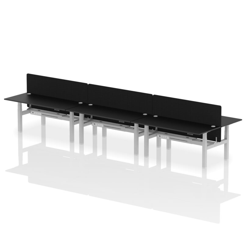 Brisk Back-to-Back Height Adjustable Bench Desk - 6 Person with Black Straight Screen - Image 68