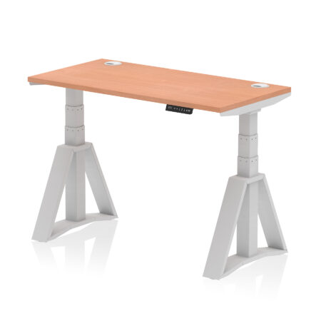 Brisk Height Adjustable Slimline Desk With Cable Ports With Piste Foot