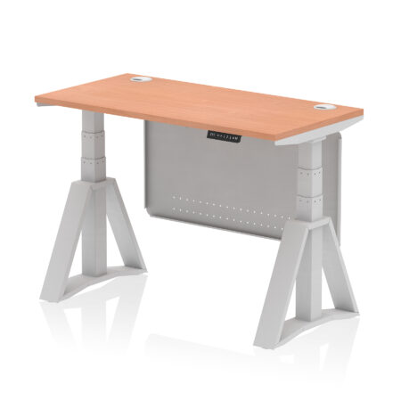 Brisk Height Adjustable Slimline Desk With Cable Ports With Steel Modesty Panel With Piste Foot