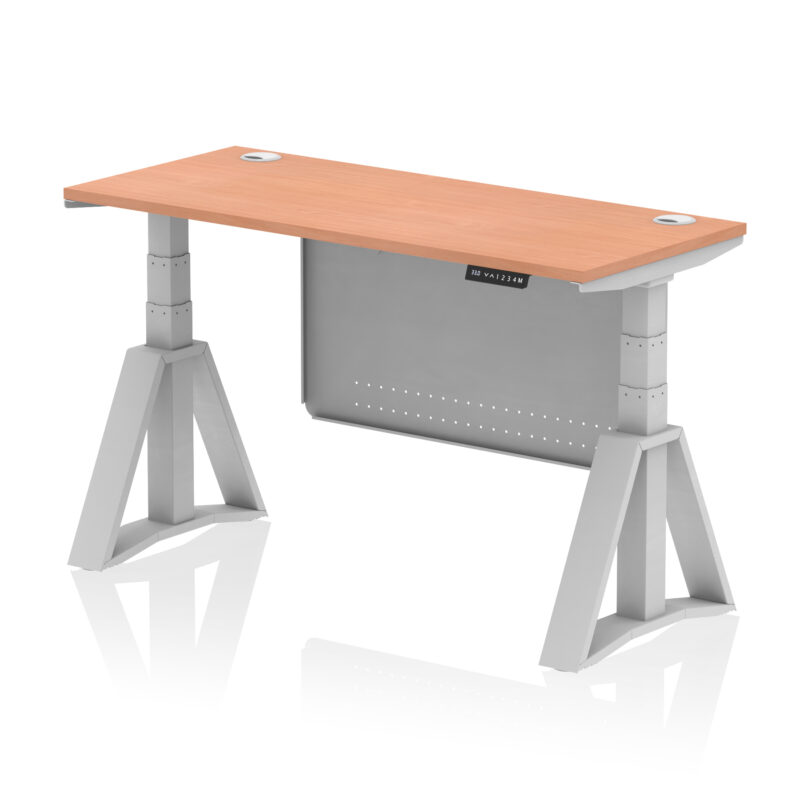 Brisk Height Adjustable Slimline Desk With Cable Ports With Steel Modesty Panel With Piste Foot - Image 2