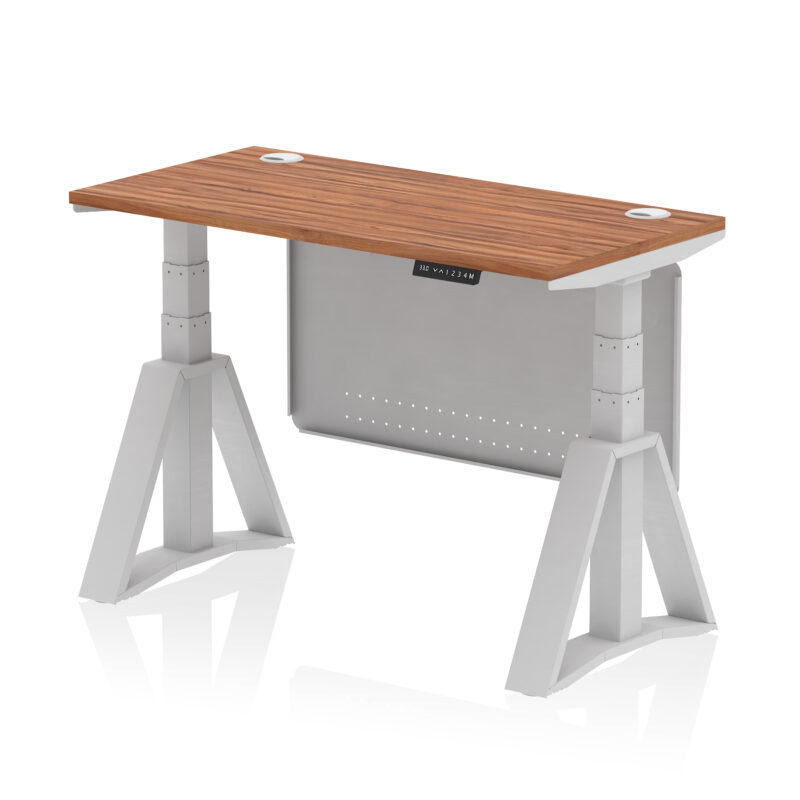 Brisk Height Adjustable Slimline Desk With Cable Ports With Steel Modesty Panel With Piste Foot - Image 5