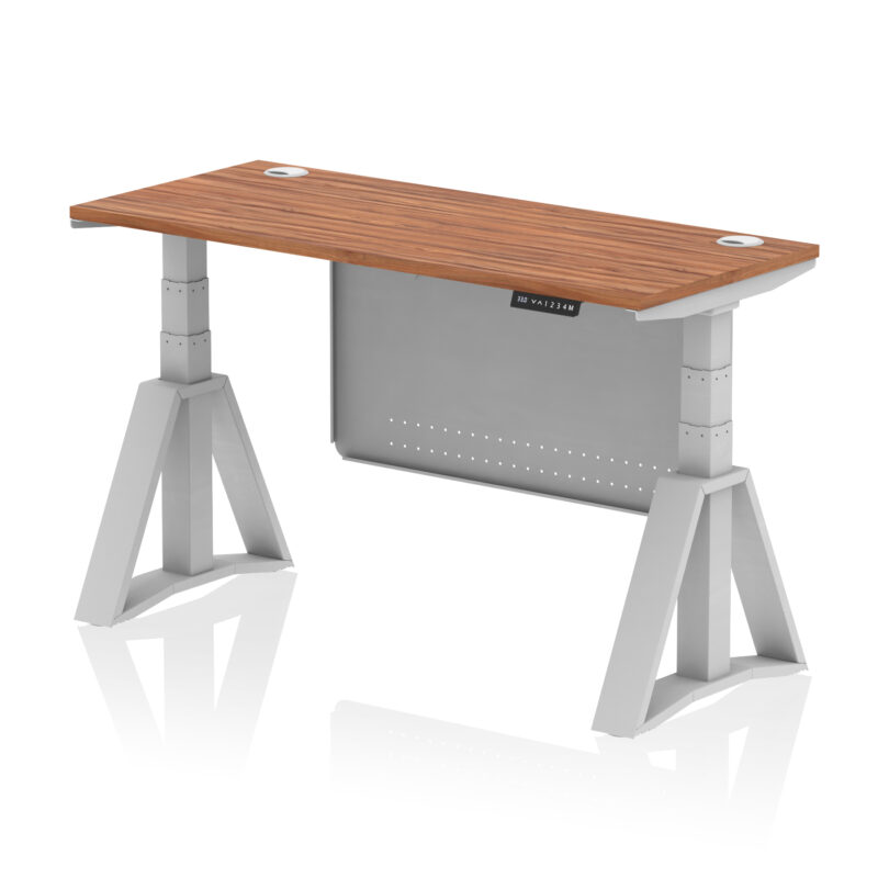 Brisk Height Adjustable Slimline Desk With Cable Ports With Steel Modesty Panel With Piste Foot - Image 6