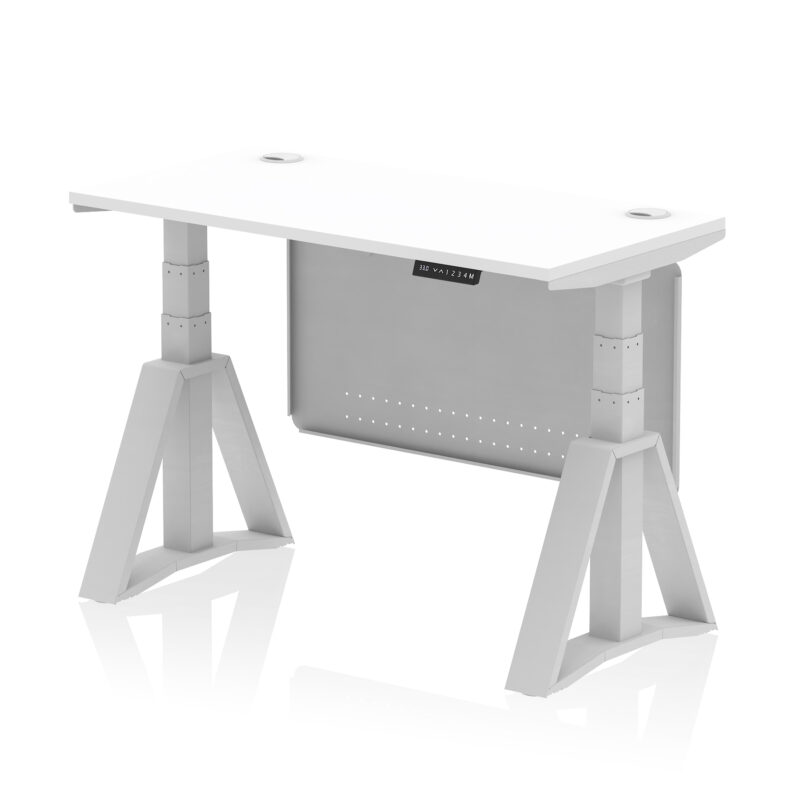 Brisk Height Adjustable Slimline Desk With Cable Ports With Steel Modesty Panel With Piste Foot - Image 9