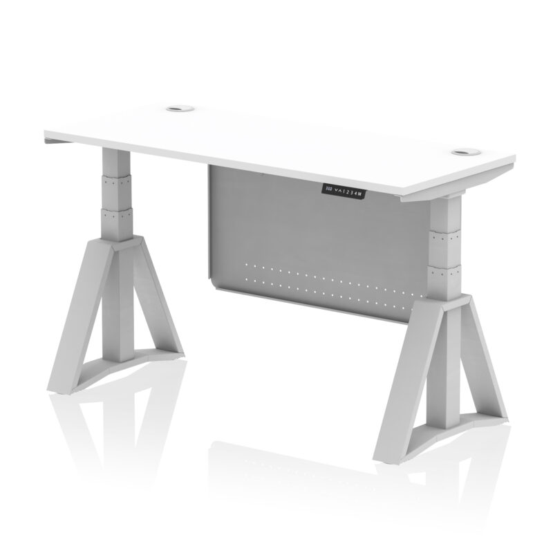 Brisk Height Adjustable Slimline Desk With Cable Ports With Steel Modesty Panel With Piste Foot - Image 10