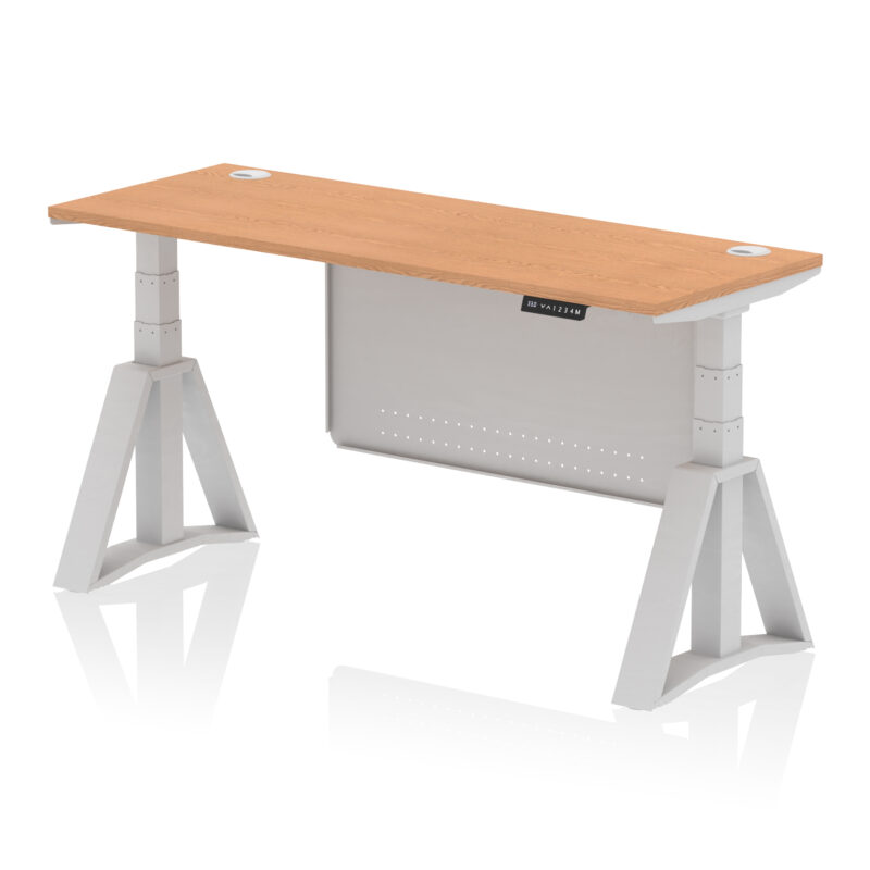 Brisk Height Adjustable Slimline Desk With Cable Ports With Steel Modesty Panel With Piste Foot - Image 19