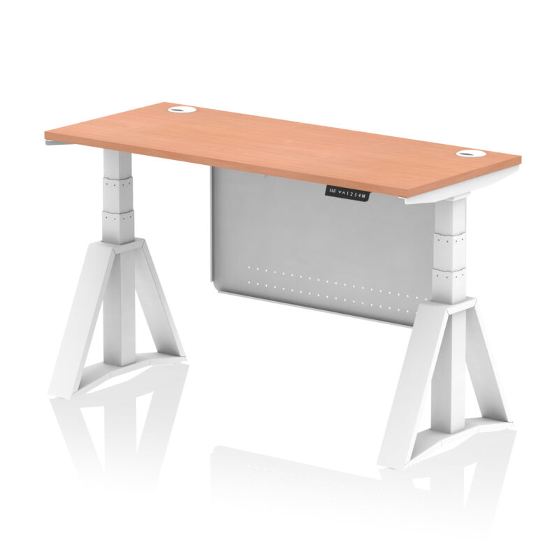 Brisk Height Adjustable Slimline Desk With Cable Ports With Steel Modesty Panel With Piste Foot - Image 22