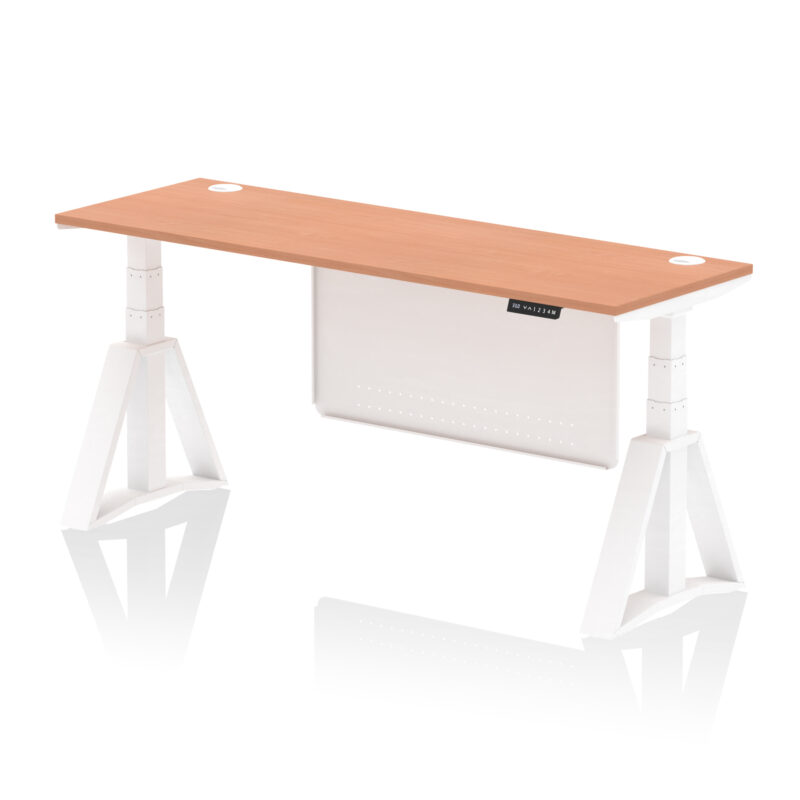 Brisk Height Adjustable Slimline Desk With Cable Ports With Steel Modesty Panel With Piste Foot - Image 24