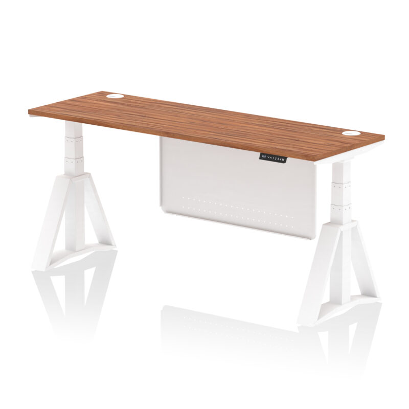 Brisk Height Adjustable Slimline Desk With Cable Ports With Steel Modesty Panel With Piste Foot - Image 28