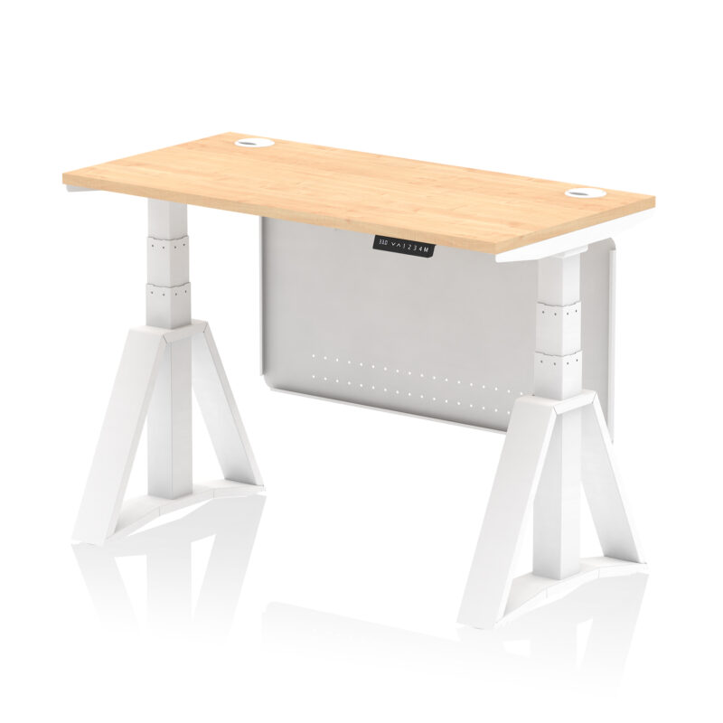 Brisk Height Adjustable Slimline Desk With Cable Ports With Steel Modesty Panel With Piste Foot - Image 33
