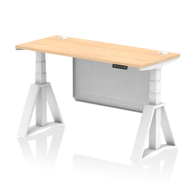 Brisk Height Adjustable Slimline Desk With Cable Ports With Steel Modesty Panel With Piste Foot - Image 34