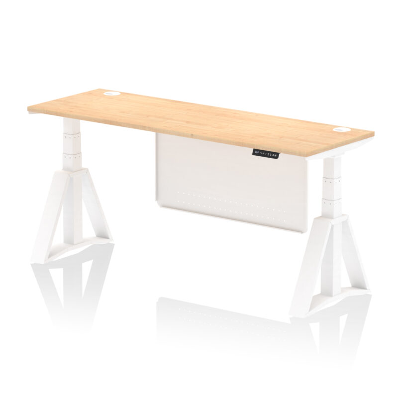 Brisk Height Adjustable Slimline Desk With Cable Ports With Steel Modesty Panel With Piste Foot - Image 36