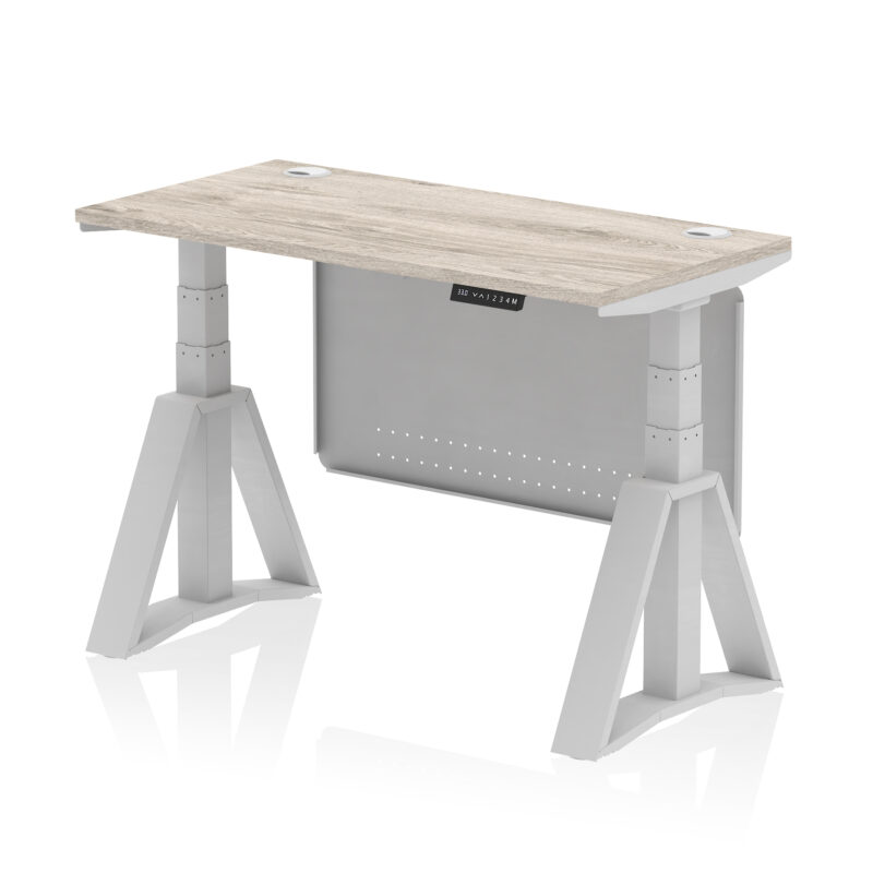 Brisk Height Adjustable Slimline Desk With Cable Ports With Steel Modesty Panel With Piste Foot - Image 41