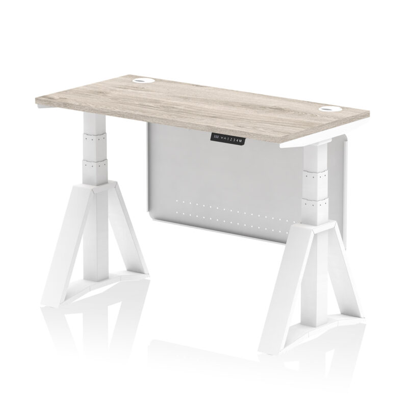 Brisk Height Adjustable Slimline Desk With Cable Ports With Steel Modesty Panel With Piste Foot - Image 45
