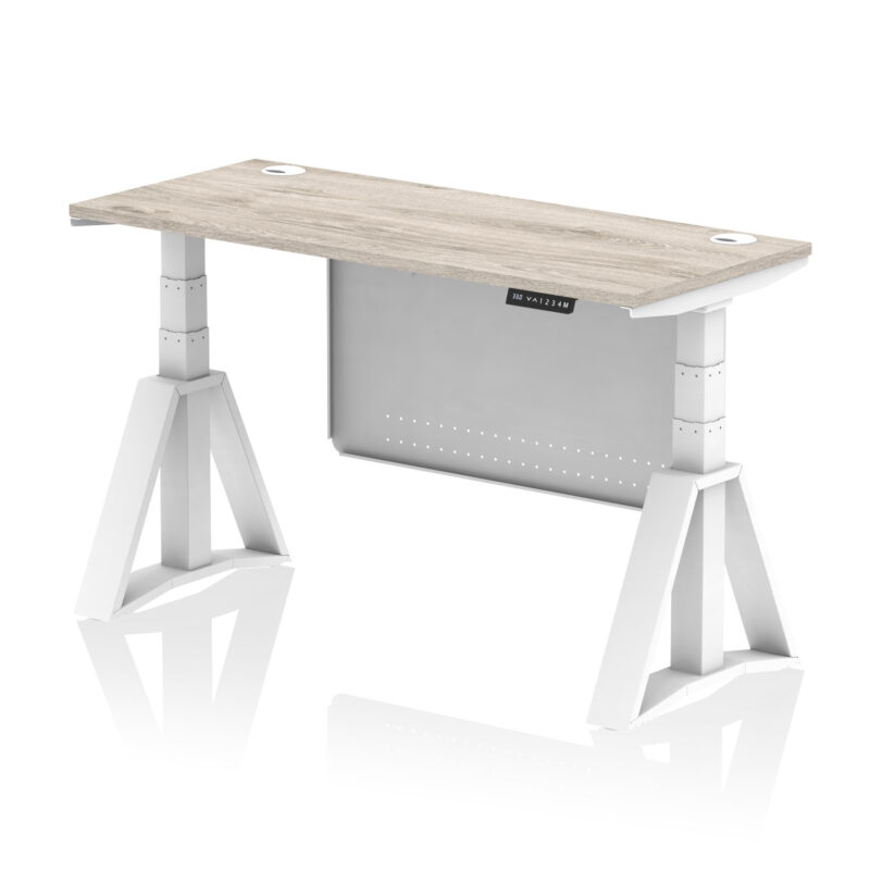 Brisk Height Adjustable Slimline Desk With Cable Ports With Steel Modesty Panel With Piste Foot - Image 46