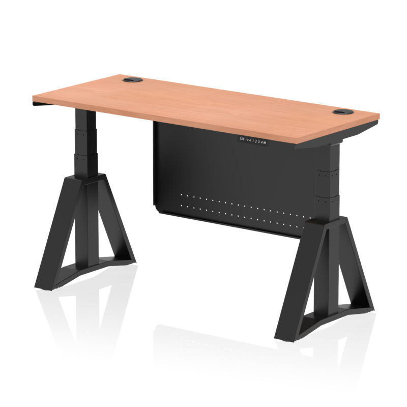 Brisk Height Adjustable Slimline Desk With Cable Ports With Steel Modesty Panel With Piste Foot - Image 50