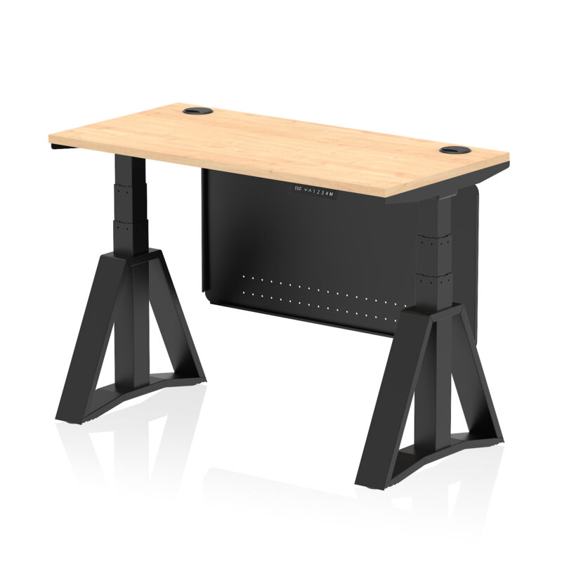Brisk Height Adjustable Slimline Desk With Cable Ports With Steel Modesty Panel With Piste Foot - Image 61